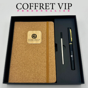 Coffret VIP personnalisé en liège et bois avec agenda et stylo de luxe logotypés.