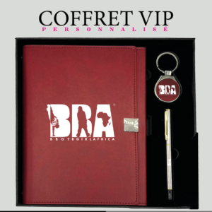 Coffret VIP personnalisé avec agenda, stylo de luxe et porte-clés logotypé.